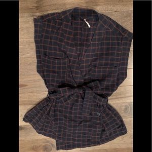 FREE PEOPLE PLAID KIMONO WRAP TOP EUC